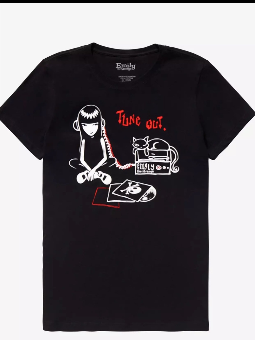 Emily The Strange "Tune Out" Black Graphic Tee - Women's Short Sleeve